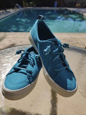 Sperry Top Sider Aqua Blue Shoes Women's Sz 8 Canvas Comfort Sneaker Memory Foam